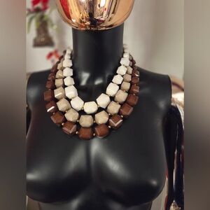 Chic Multi-Strand Brown and White Necklace
